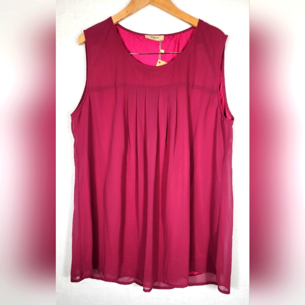 Timeson Womens Sleeveless Chiffon Layered Tank Top Size XXL NWT Raspberry Color